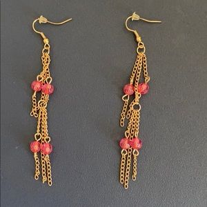 Gold and pink drop earrings